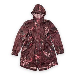 Joules Pack-Away Rain Jacket Burgundy Floral US Size 10 Used Like New